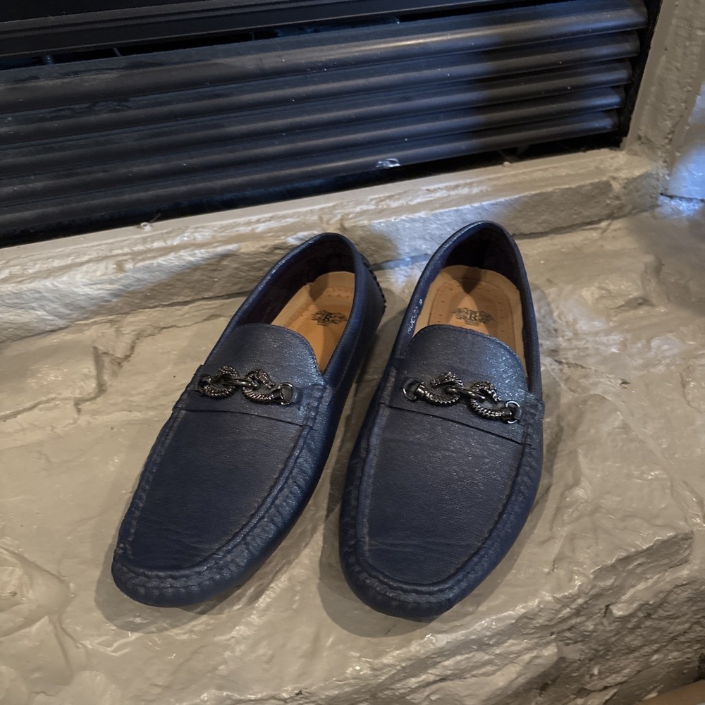 Royal Shoes Men's Driving Shoes Slip On Loafers Blue With Silver Size‎ 9